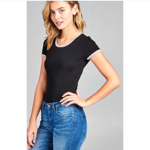 Black Contrast Short Sleeve Bodysuit - Picture 3 of 5